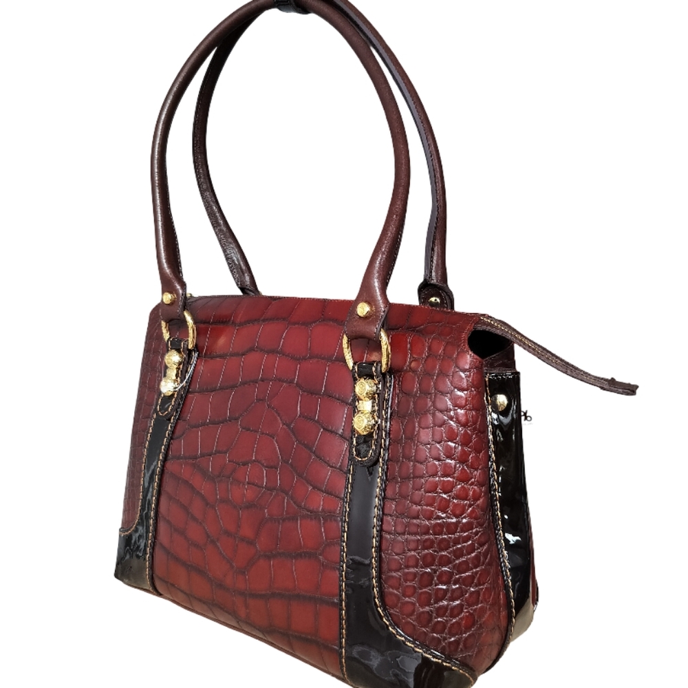 Marino Orlandi Bordeaux Crocodile Embossed Shoulder Bag NWT